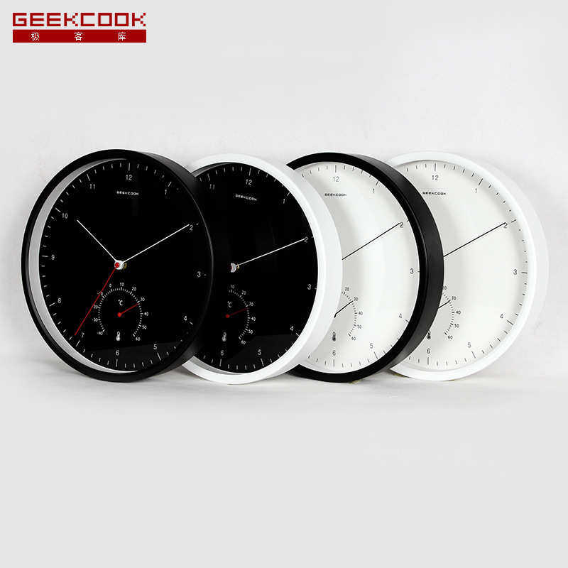 极客库12英寸石英钟表现代简约创意个性圆形挂钟低噪客厅卧室挂表
