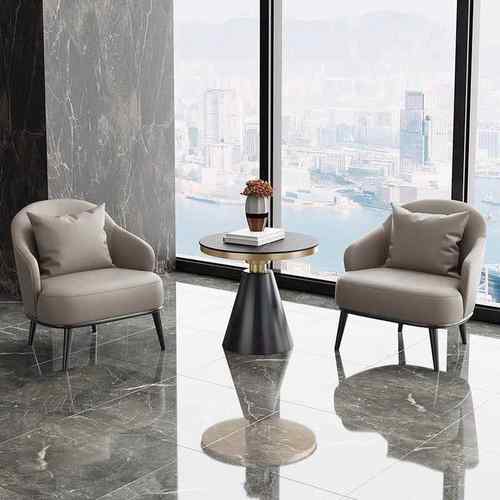 单人沙发椅所轻奢售楼处酒店桌椅组合休闲皮质接待沙发洽谈客厅会