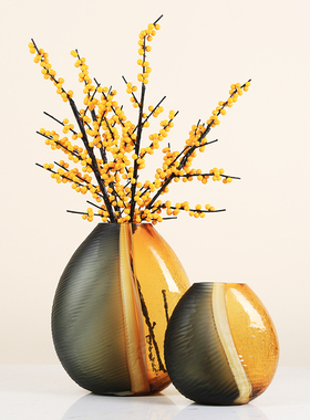 轻奢磨刻水培玻璃花瓶美式样板房现代创意装饰品客厅插花花器摆件