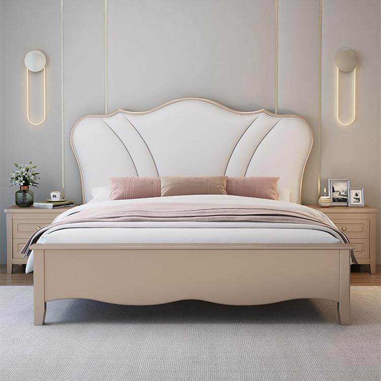 美式轻奢实木床简约皮床主卧1.8米双人床1.5米欧式软靠公主床高箱