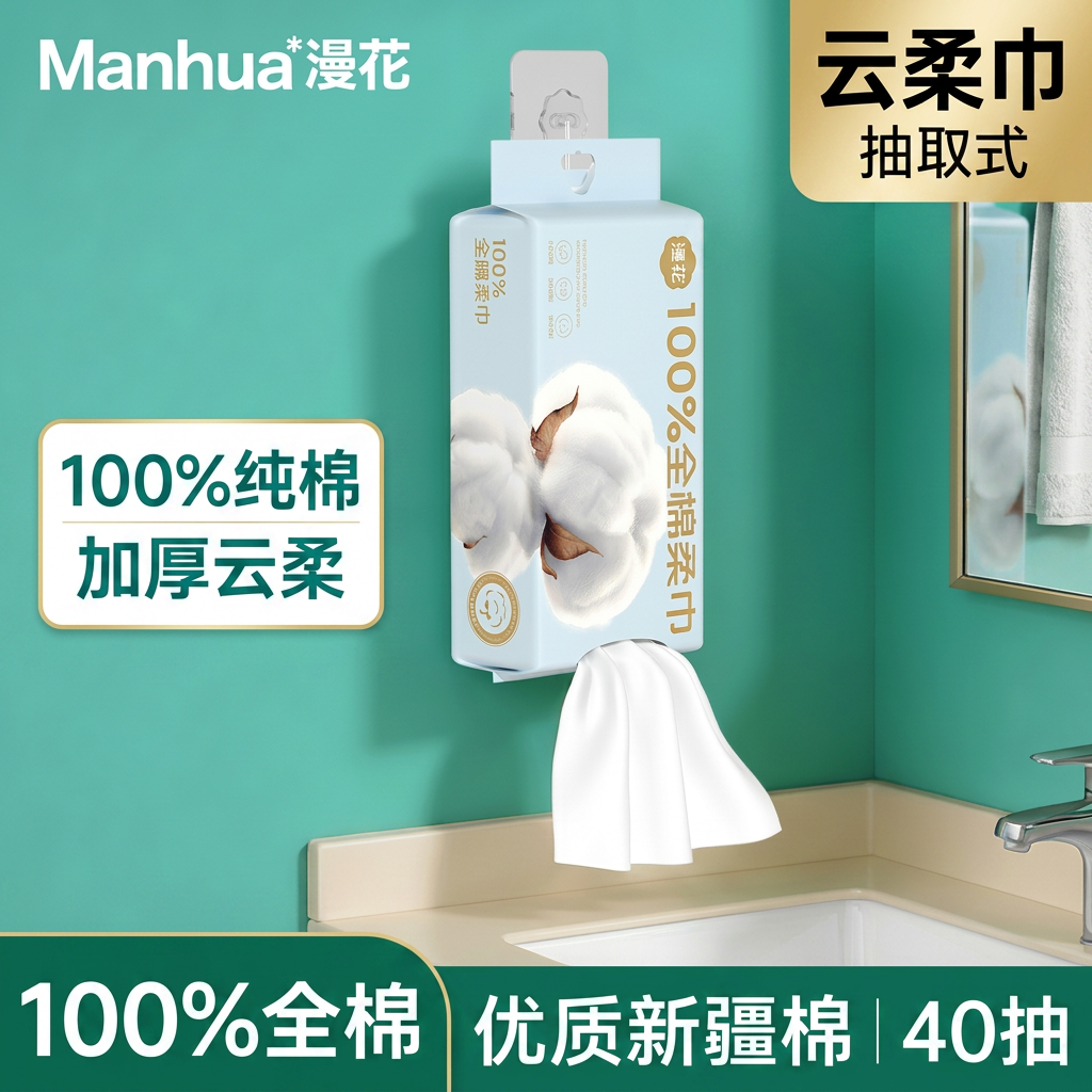 漫花云柔巾洗脸巾100%纯棉加厚保湿卸妆擦脸棉柔巾抽取式