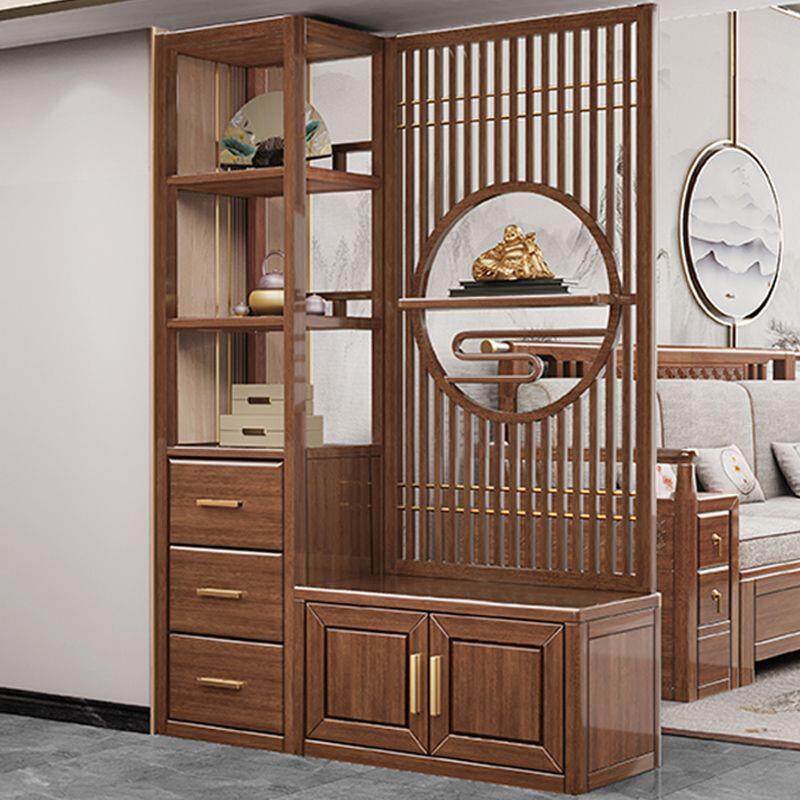 新中式实木间厅柜屏风隔断客厅玄关柜酒柜鞋柜一体入户门储物柜子