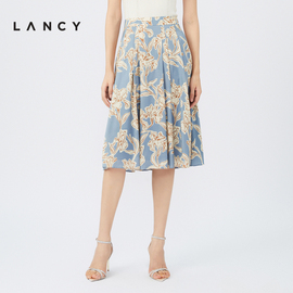 LANCY/朗姿2023夏季中长款半身裙子女植物印花高级感桑蚕丝裙