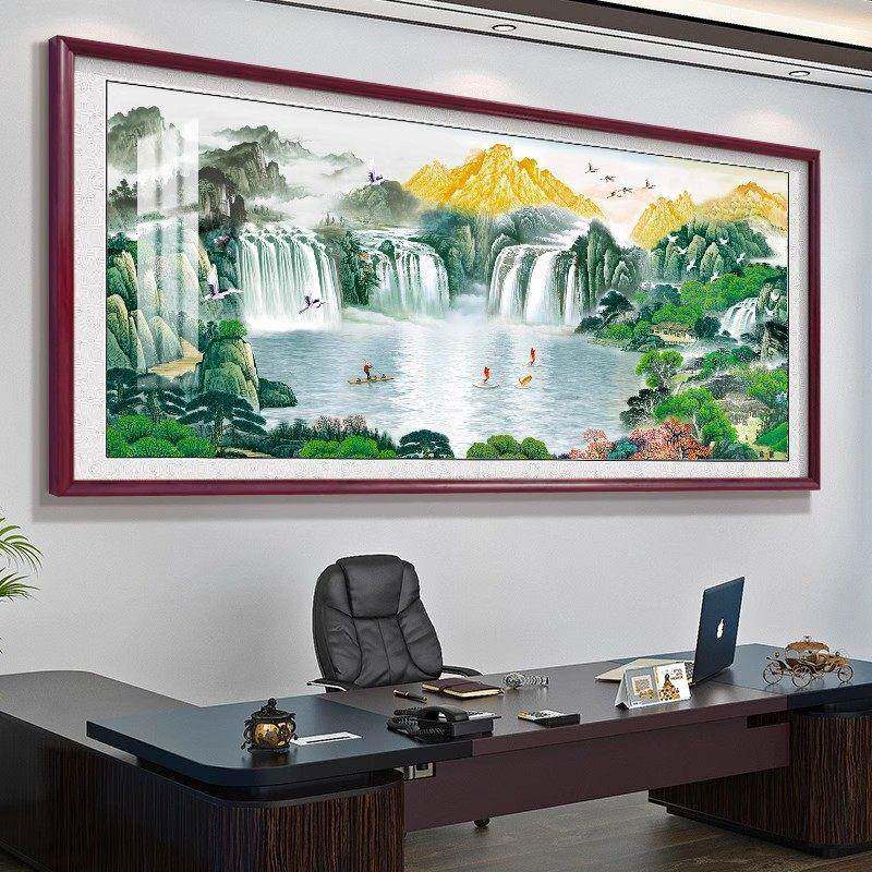 东墙金山聚宝盆山水画靠山图客厅挂画旭日东升办公室国画装饰聚财