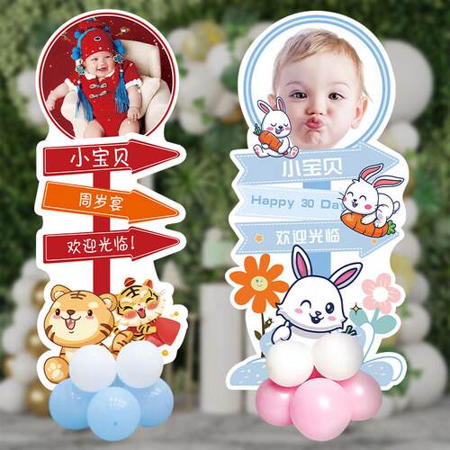 百日宴布置宝宝周岁百天生日海报装饰气球kt板满月迎宾牌定制照片