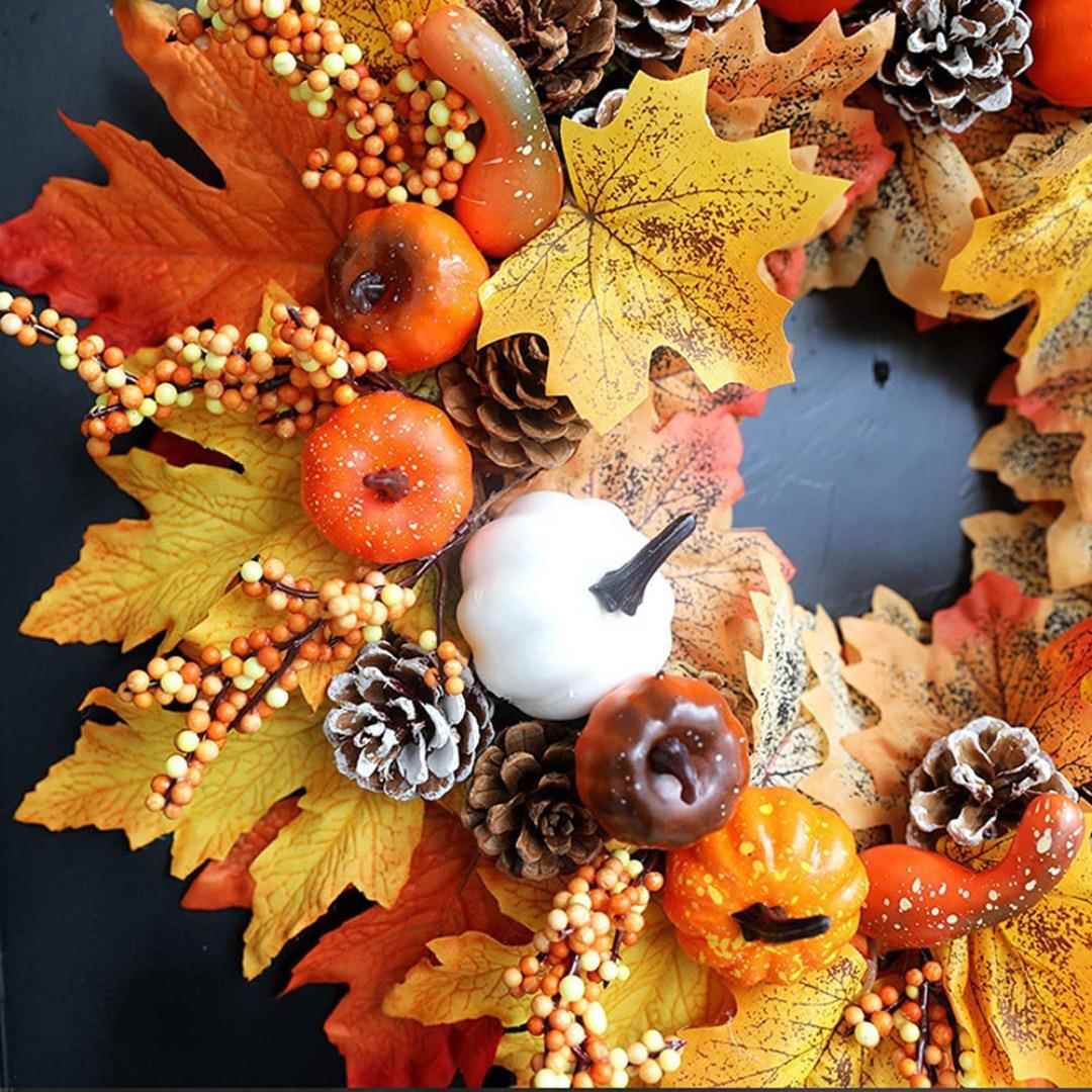 万圣节庭秋色花环50mc浆环果南瓜花LCJ家装饰门挂藤圈感恩节装饰