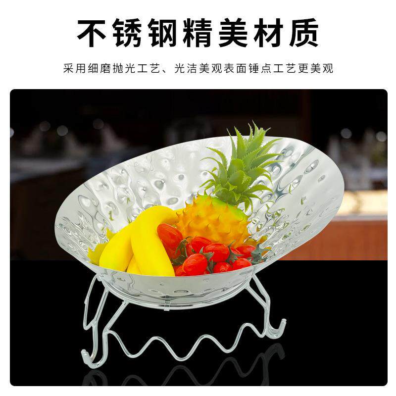 工厂直销不锈钢锤印餐盘水果盘自助餐波浪架食物盘架酒店水果盘