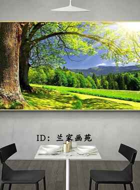 定做客沙厅发墙花鸟树光装饰画树森绿色大树晶景瓷风画阳林林麋鹿