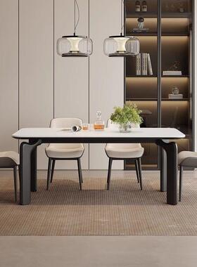 代MMQ简约风格家用小现户型长方奶油风全托椅岩板餐桌组合客厅饭