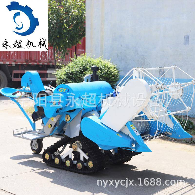 厂家供应稻麦联合收割机自卸粮仓自由行走1.2米收割宽度带料箱
