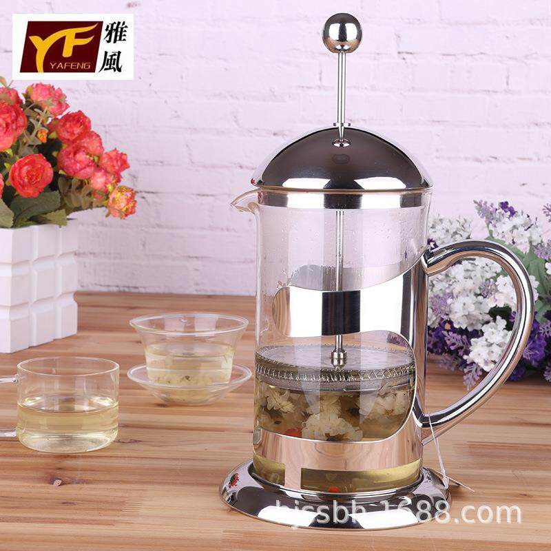 雅风玻璃泡茶壶不锈钢泡茶器冲茶器茶具过滤茶壶滤压茶壶咖啡