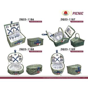 定制篮野炊保温柳条野餐组四人组袋柳编野餐框篮双人外贸篮子藤编