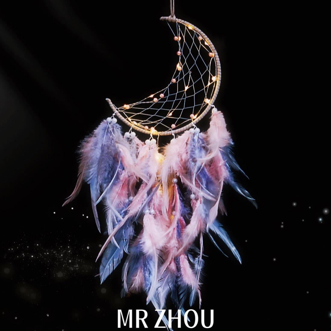 MR ZHOU原创印第安捕梦网挂饰羽毛卧室装饰品少女心生日礼物装饰
