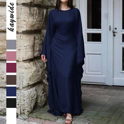 Women Color Fitting Batwing Sleeve Dress Casual Everyday