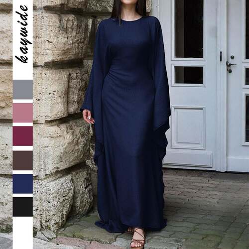Women Color Fitting Batwing Sleeve Dress Casual Everyday