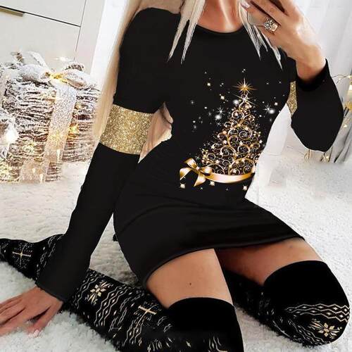Long sleeved printed dress with base skirt