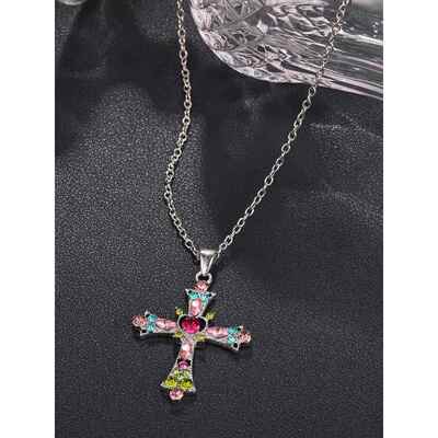Cross pendant necklace 2pcs set水钻十字架吊坠项炼耳环套装2件