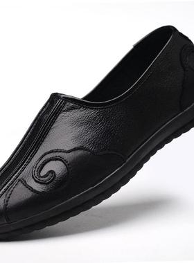 高档中国风老北云头洒鞋夏季防滑透老气懒鞋人爸爸覆古真皮京头功