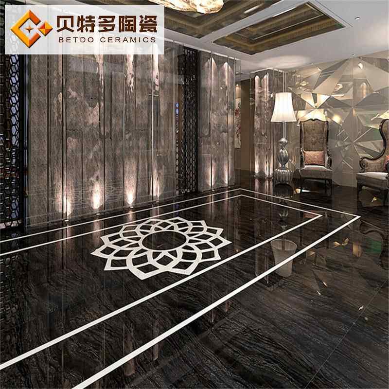 新款直销深色地砖瓷砖800*800 客厅展厅黑金沙地面砖高光深啡网全