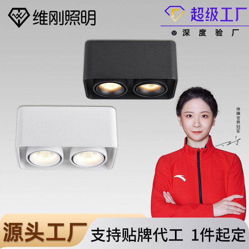 明装筒灯COB防眩led射灯免开孔双头方形豆胆灯客厅家用天花过道灯
