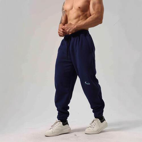 Embroidery sport double-sided fleece sweatpants men's
