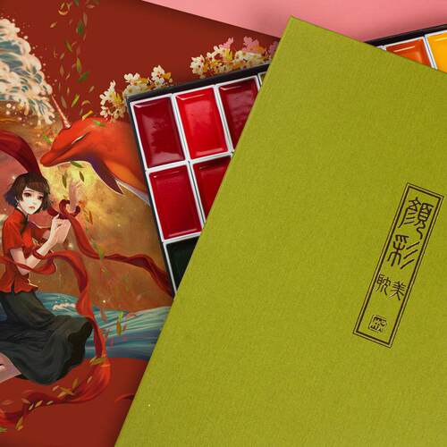 吴竹耽美固体水彩颜料12色24色36色专业国画 画颜彩学生美术专用