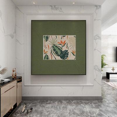 北欧风格简约代入户玄关装饰绿色正廊现方形客厅S-1473壁画餐厅走