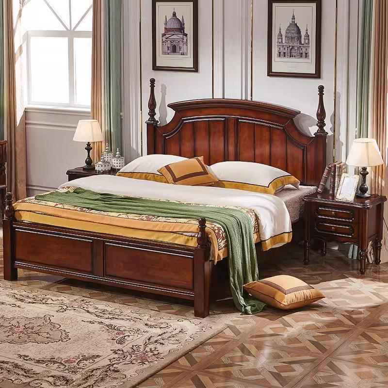 美式乡村实木床1.8米现代简约双人床1.5米气压高箱储物床大床婚床