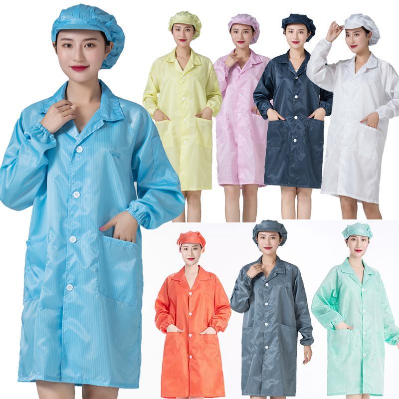 静电衣无尘大褂长款带帽食品厂电子洁净车间蓝白色男女防护工作服