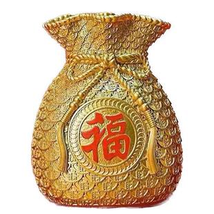 福袋花瓶过年花摆件喜庆桌上金麦穗花瓶钱袋子适合插大麦的花瓶