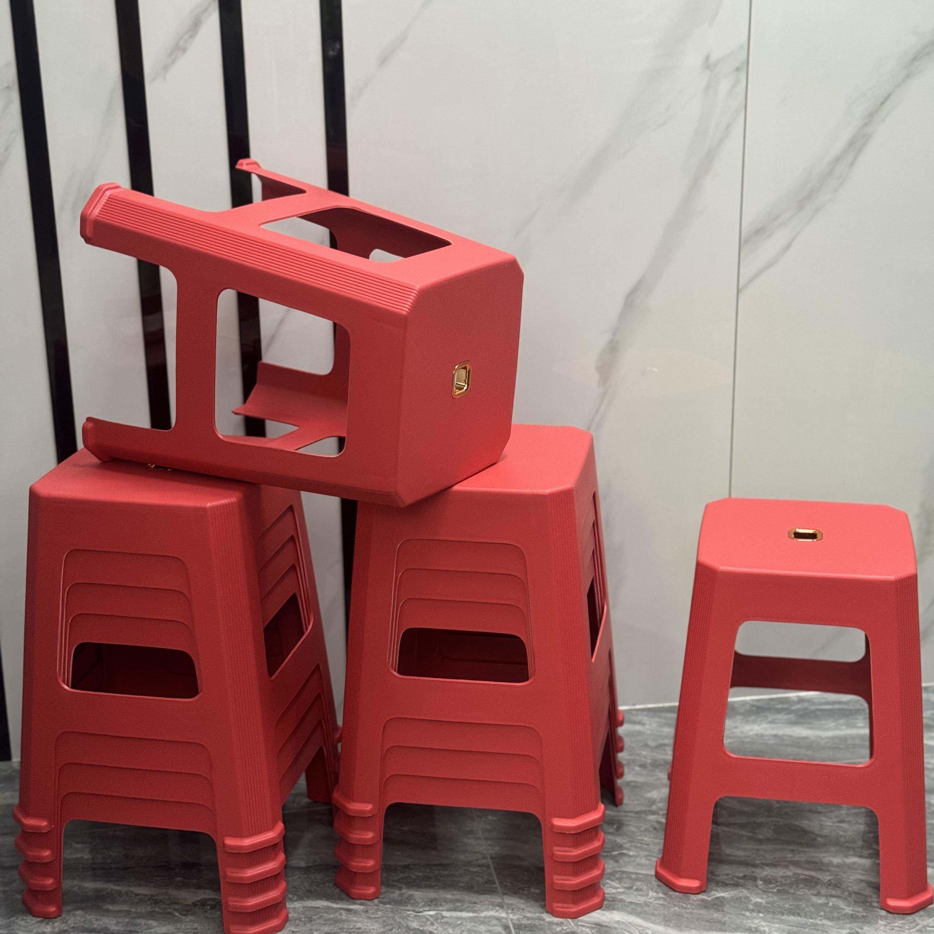 喜庆红色塑料凳子结婚家用订婚乔迁用品可叠放加厚防滑摆桌高脚凳