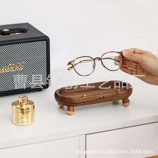 黑胡桃木收纳盘实木桌面眼镜盘玄关钥匙架干果糕点杂物整理托盘