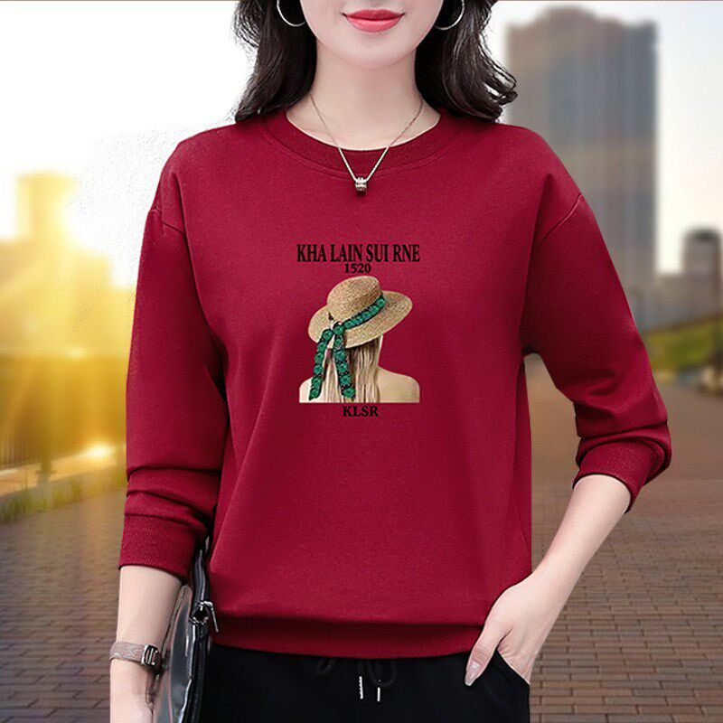 潮牌纯棉卫衣女春秋新款秋季中年女士长袖打底衫圆领休闲短款上衣