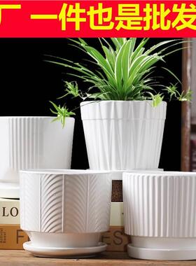 花盆陶瓷创意大号带托盘家用绿萝多肉花盆白色植物小花盆