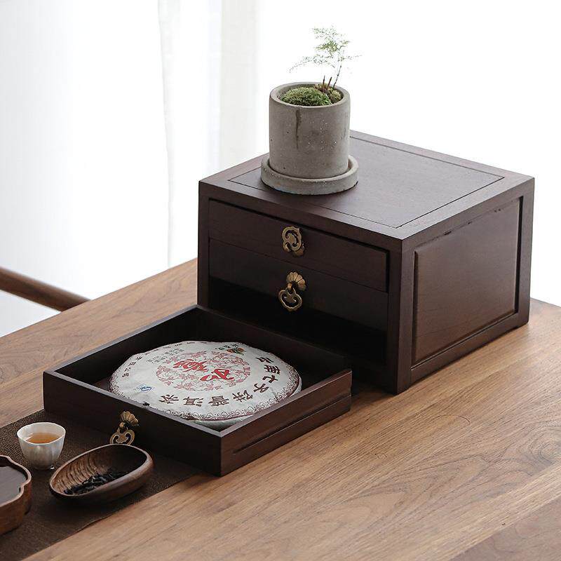 多层抽屉式普洱茶盒抽屉式茶饼收纳盒价优胡桃木家用储茶盒子