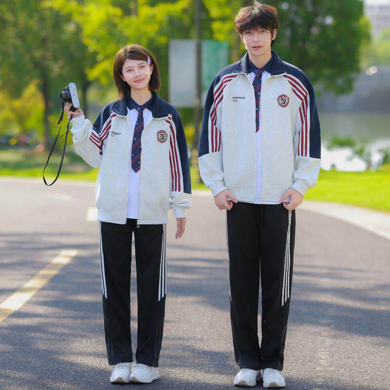 秋季初高中学生运动会校服三件套中学生美式拼色宽松卫衣套装定制 - 实物图