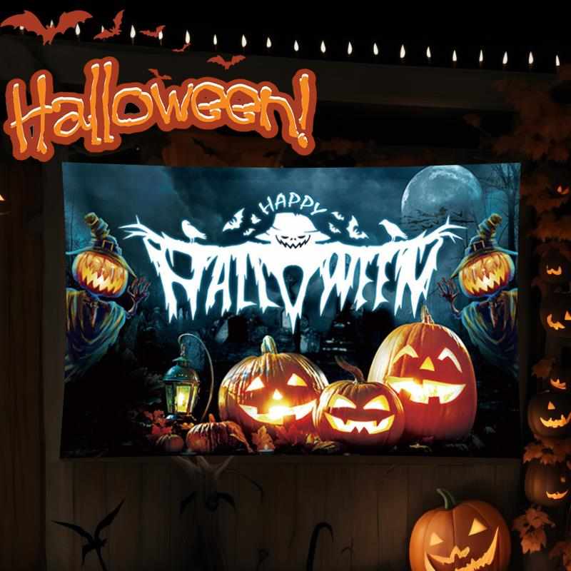 halloween万圣节南瓜橱窗装饰场景布置拉旗挂旗吊饰背景墙布装饰