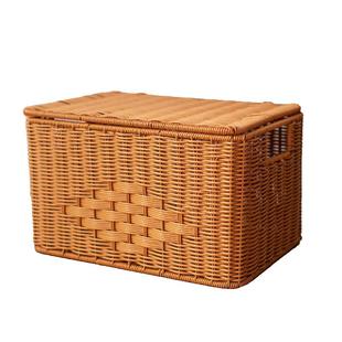 W509仿藤方形手提翻盖收纳筐家用杂物衣物收纳篮36