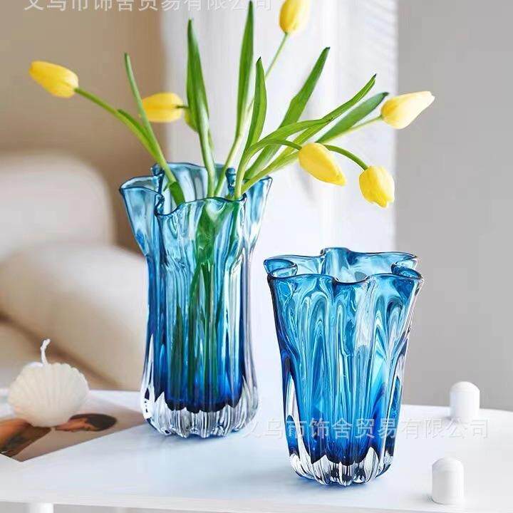 克莱因蓝色琉璃花瓶玻璃摆件客厅插鲜花水养北欧创意餐桌轻奢花器