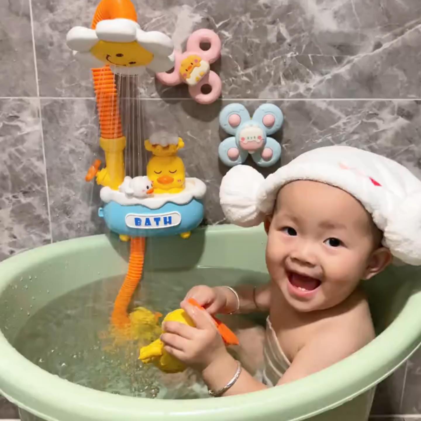 宝宝洗澡玩具婴儿洗澡小黄鸭花洒自动循环电动向日葵喷水浴室玩具