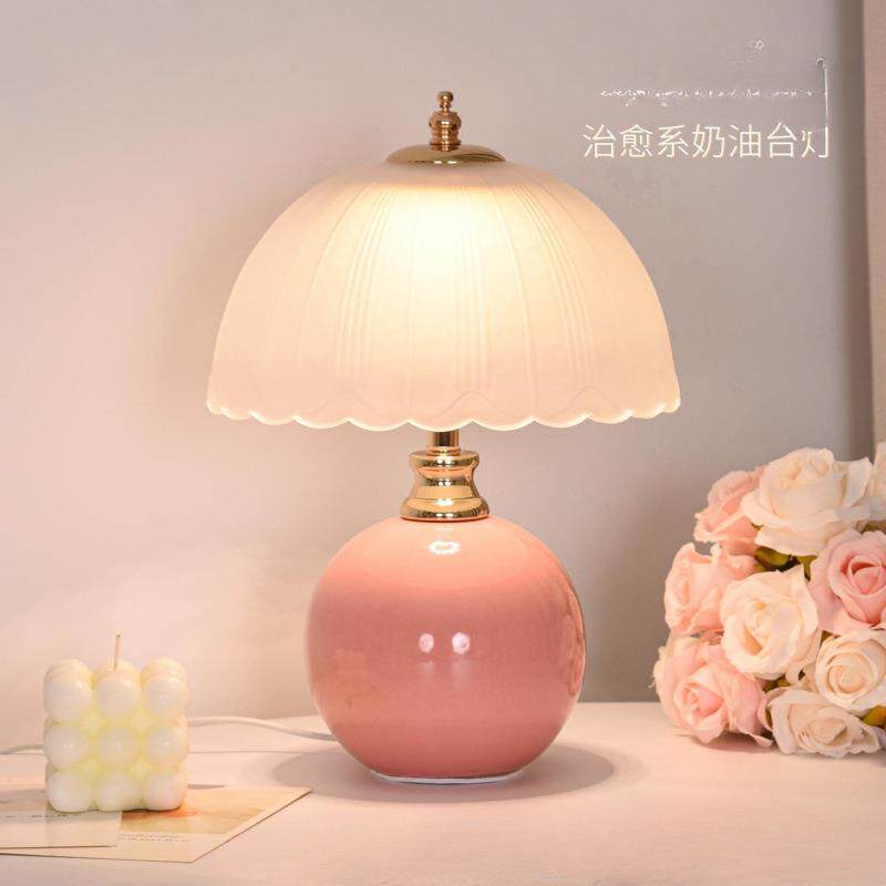 氛围奶油床头创意结婚小夜灯风轻奢温馨长明卧室台灯陶瓷感