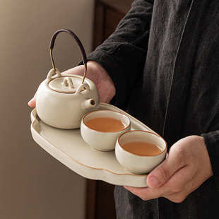 家用办公室送礼套装 高端米黄汝窑茶壶茶杯功夫茶具轻奢高档套装