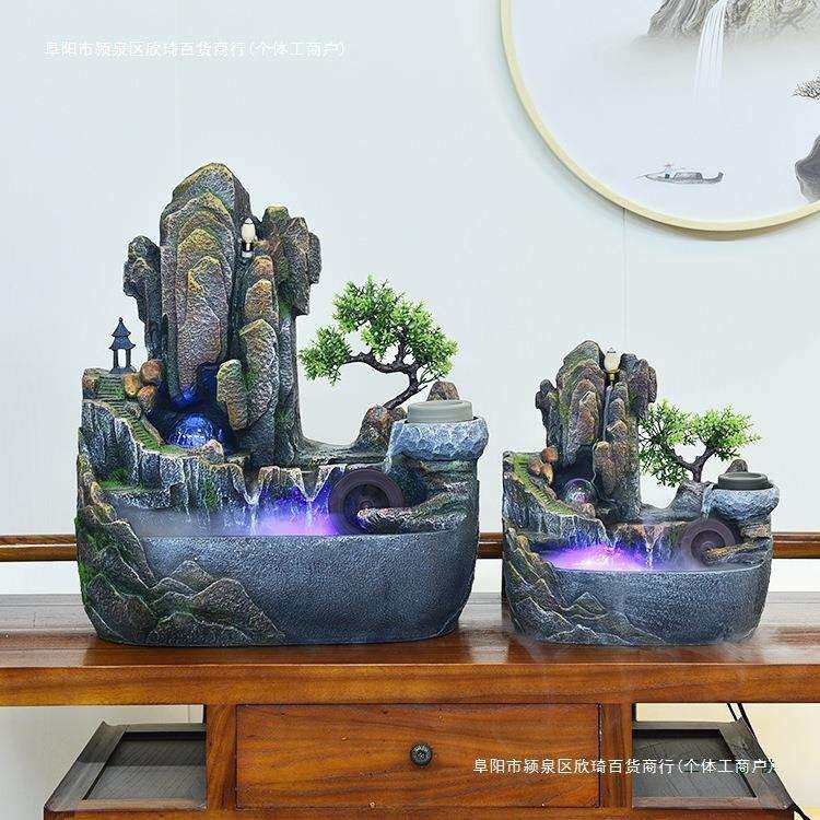 高山流水摆件装饰品喷泉客厅假山室内水车风水轮景观循环水景包邮