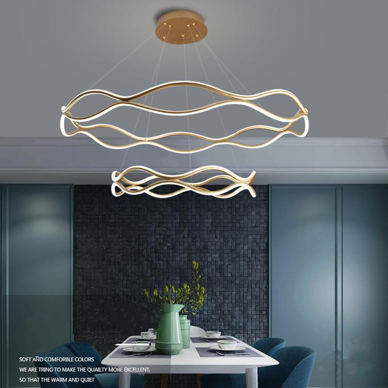 现代简约吊灯设计师客厅吊灯圆环形轻奢极简线条上下发光餐厅灯具