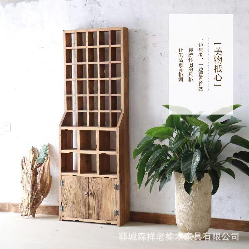 老榆木置物架多宝阁博古架茶杯架榆木中式隔断玄关摆件古玩展示架