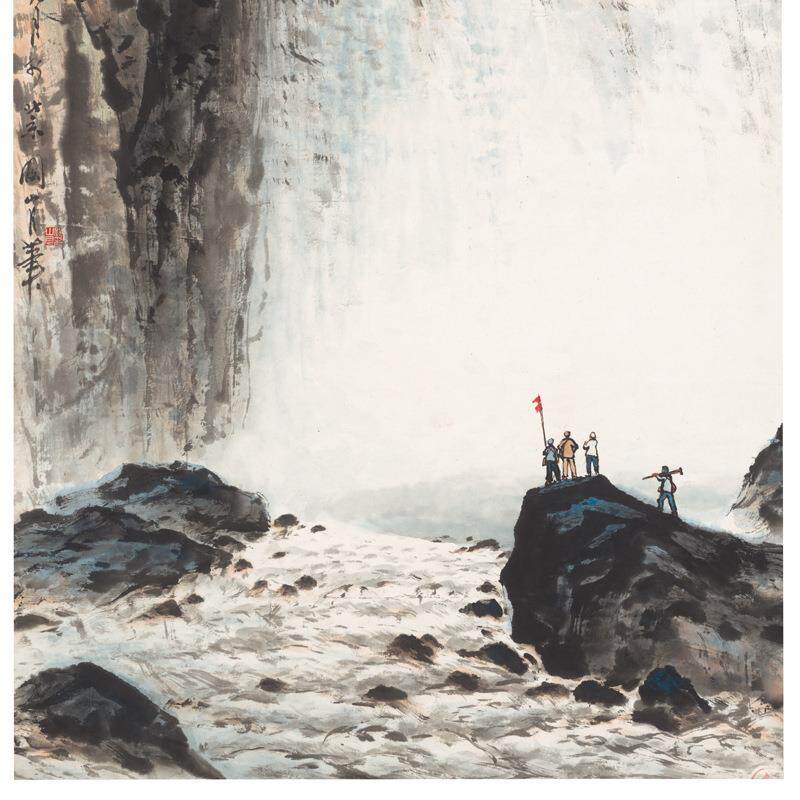 新款直销中式山水挂画玄关装饰画流水风景走廊壁画客厅瀑布墙画家