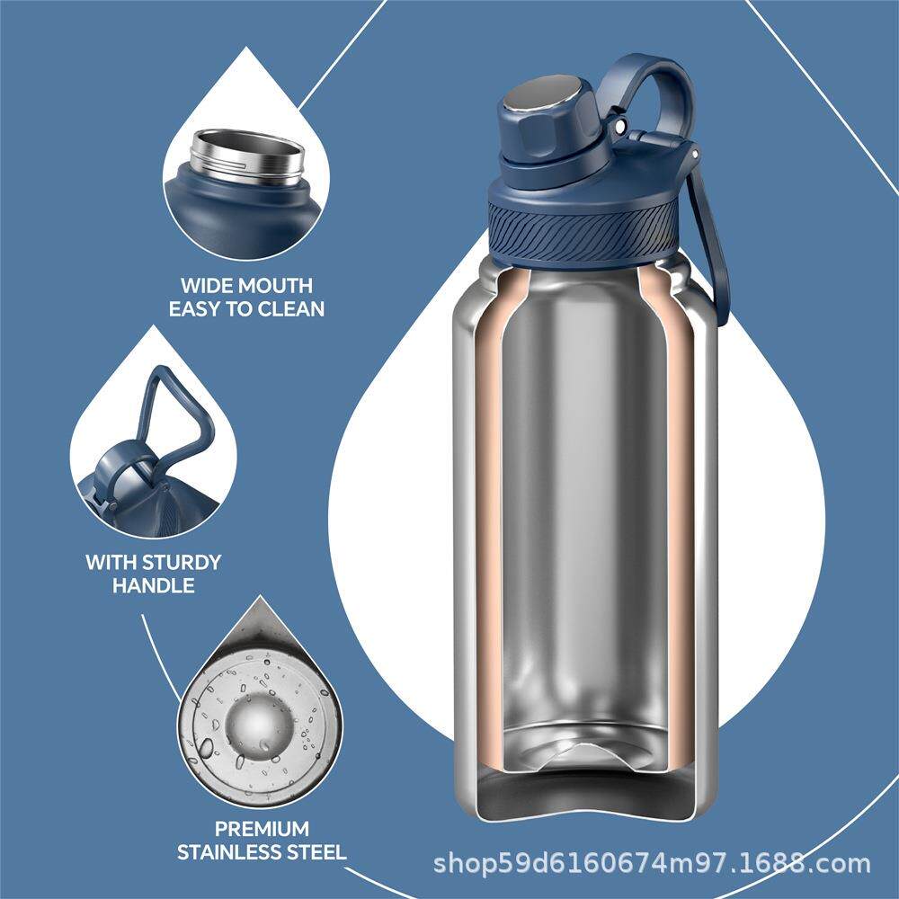 IDEUS 32oz双盖保温杯跨境运动水壶大容量保温杯便携提手吸管杯