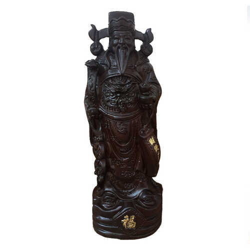 摆件财神爷质财源装饰像 工艺品木雕供奉像雕刻家居黑檀进广实木