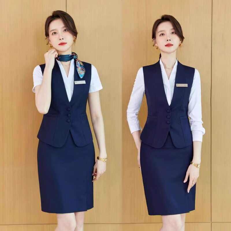 职业西装马甲套装女气质美容师酒店前台会务接待服务员工作服工装