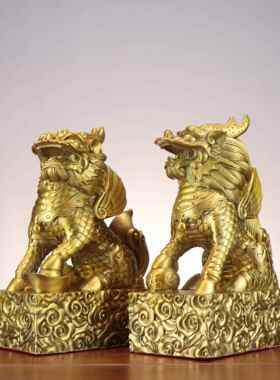 麒麟10574财富麒麟铜有底财福麒麟家居铺装饰铜店摆件祥云麒铜麟